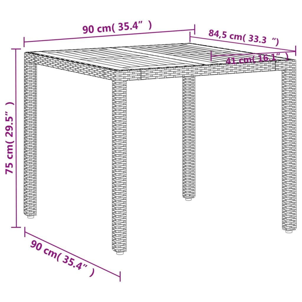 vidaXL Table de jardin beige 90x90x75 cm en résine tressée et bois d'acacia