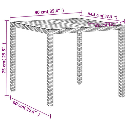 vidaXL Table de jardin beige 90x90x75 cm en résine tressée et bois d'acacia