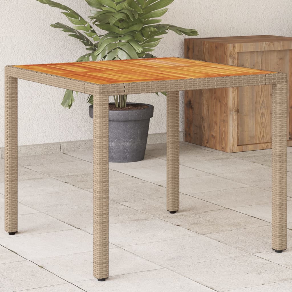vidaXL Table de jardin beige 90x90x75 cm en résine tressée et bois d'acacia