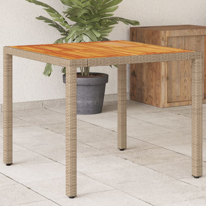 vidaXL Table de jardin beige 90x90x75 cm en résine tressée et bois d'acacia