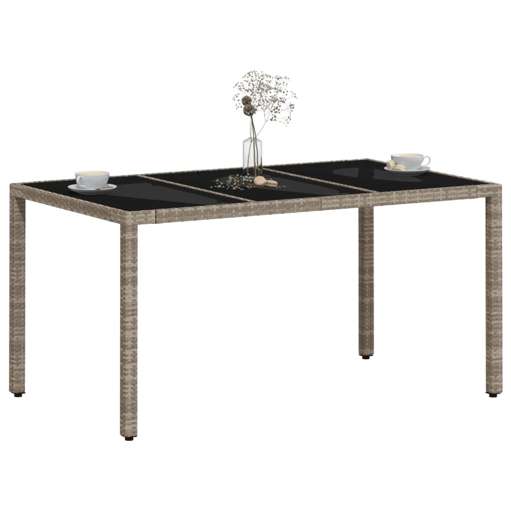 vidaXL Gartentisch mit Glasplatte Hellgrau 150x90x75 cm Poly Rattan