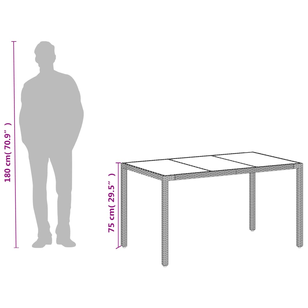 vidaXL Table de jardin avec plateau en verre Blanc 150x90x75 cm Résine tressée