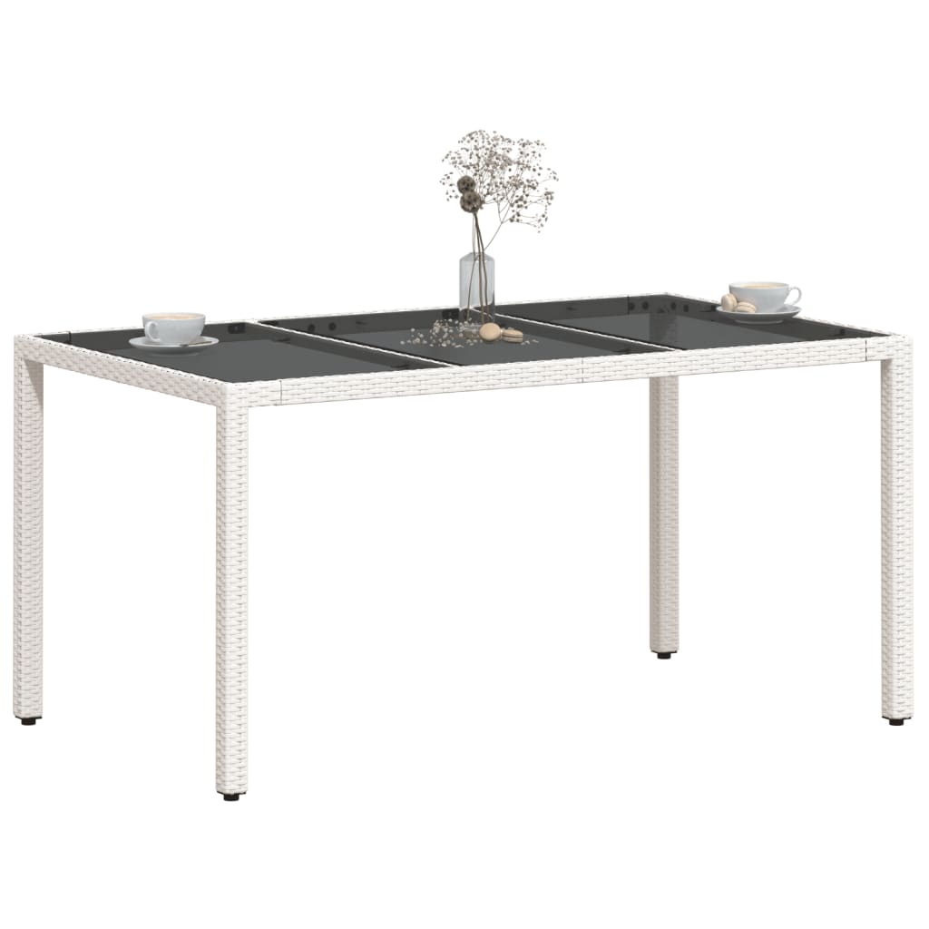 vidaXL Table de jardin avec plateau en verre Blanc 150x90x75 cm Résine tressée
