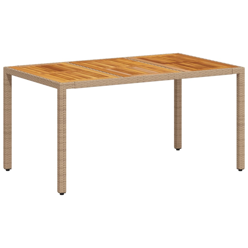 vidaXL Gartentisch Beige 150x90x75 cm Poly Rattan Akazienholz