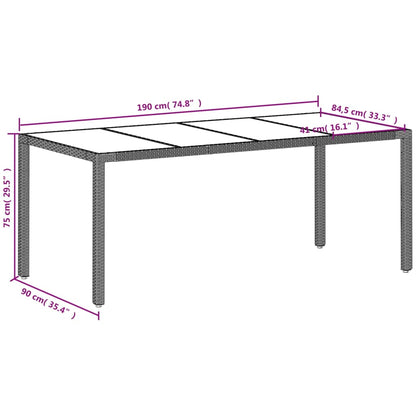 vidaXL Gartentisch mit Glasplatte Hellgrau 190x90x75 cm Poly Rattan