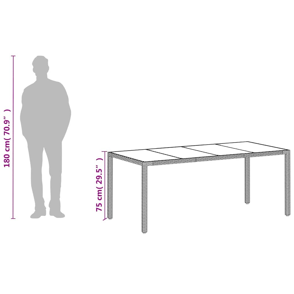 vidaXL Table de jardin avec plateau en verre Blanc 190x90x75 cm Résine tressée