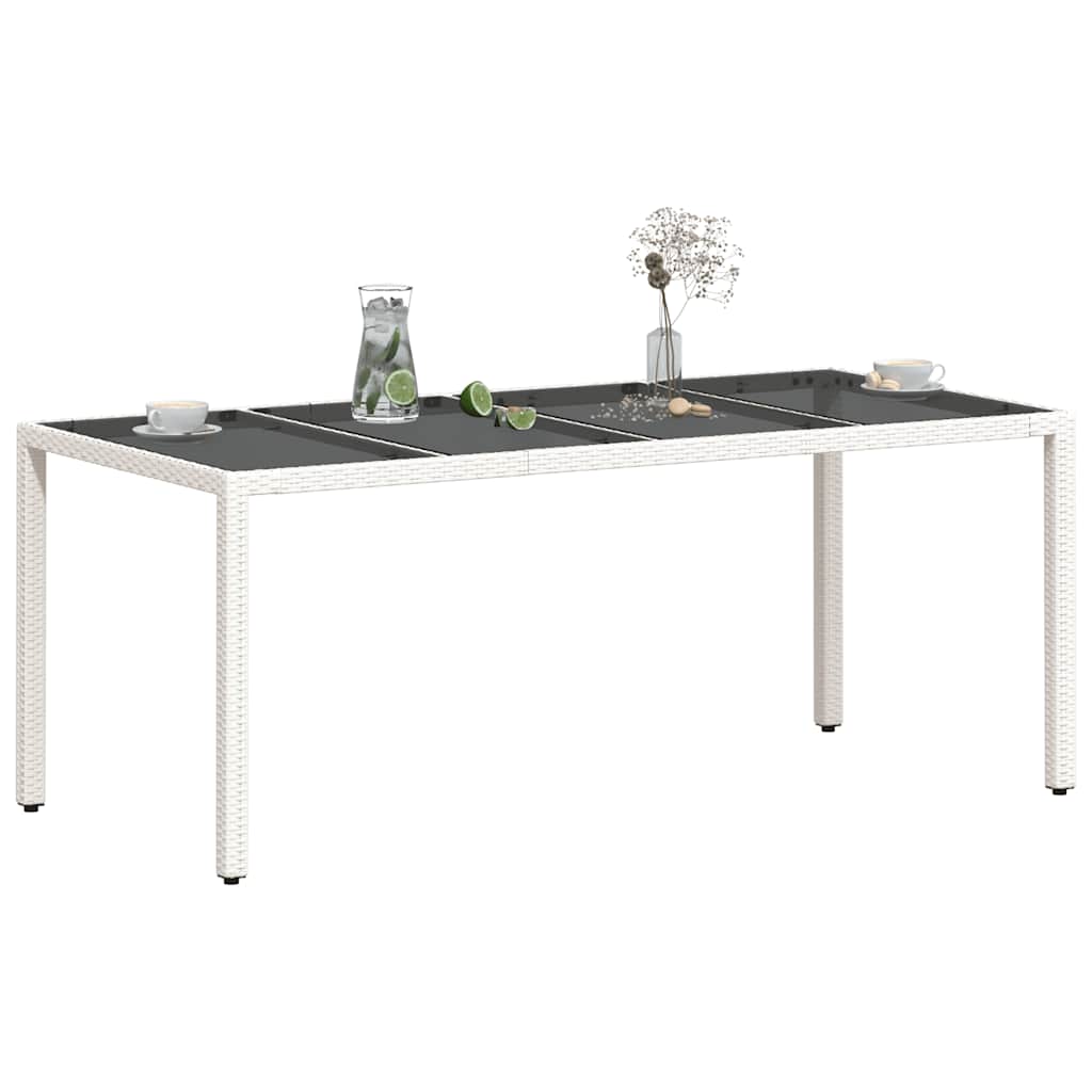 vidaXL Table de jardin avec plateau en verre Blanc 190x90x75 cm Résine tressée