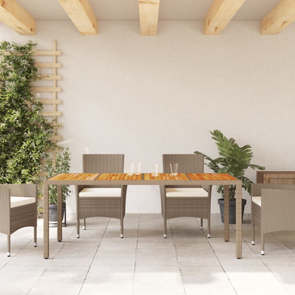 vidaXL Table de jardin beige 190x90x75 cm en polyrotin et bois d'acacia