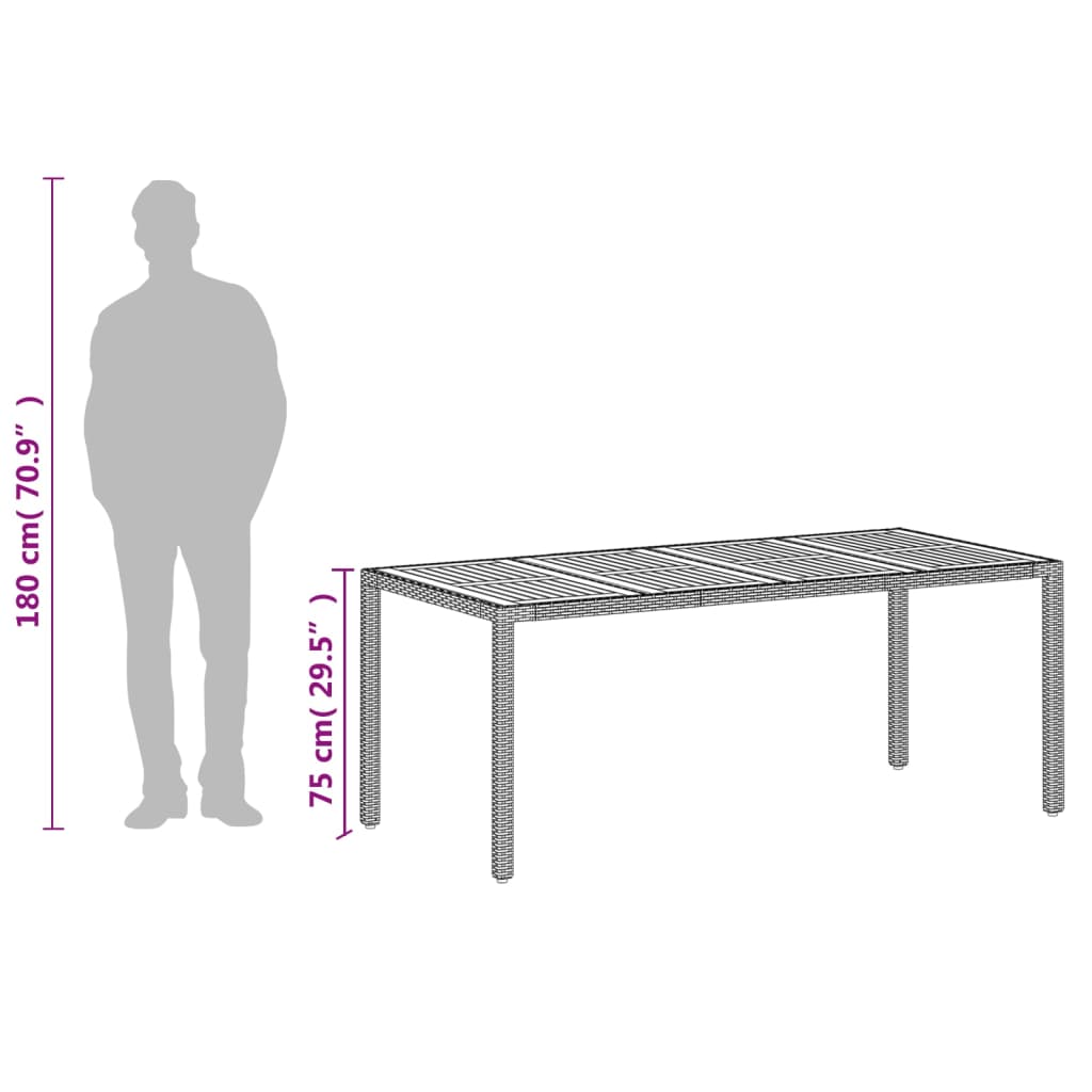 vidaXL Table de jardin beige 190x90x75 cm en polyrotin et bois d'acacia