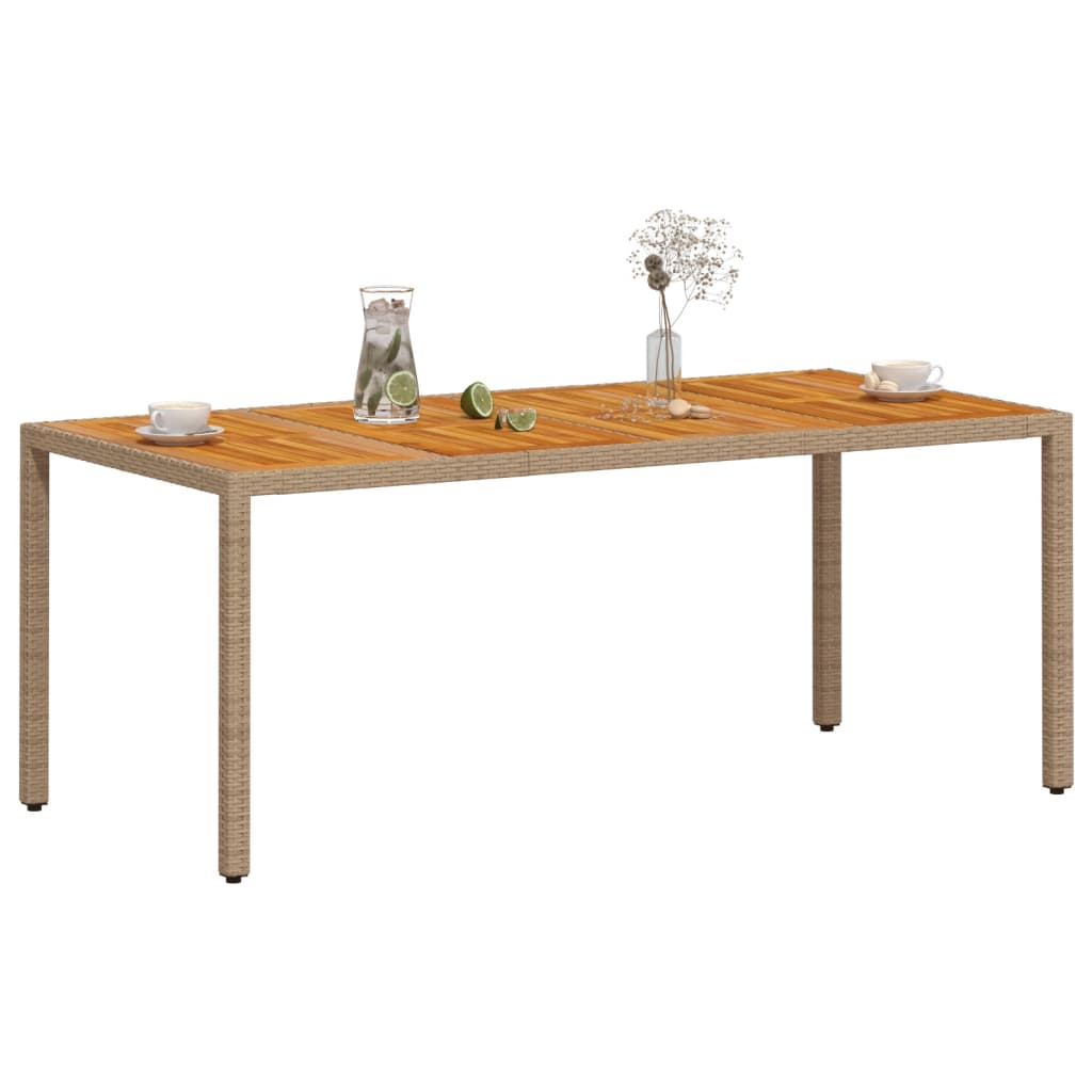 vidaXL Table de jardin beige 190x90x75 cm en polyrotin et bois d'acacia