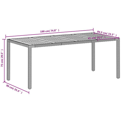 vidaXL Table de jardin beige 190x90x75 cm en polyrotin et bois d'acacia