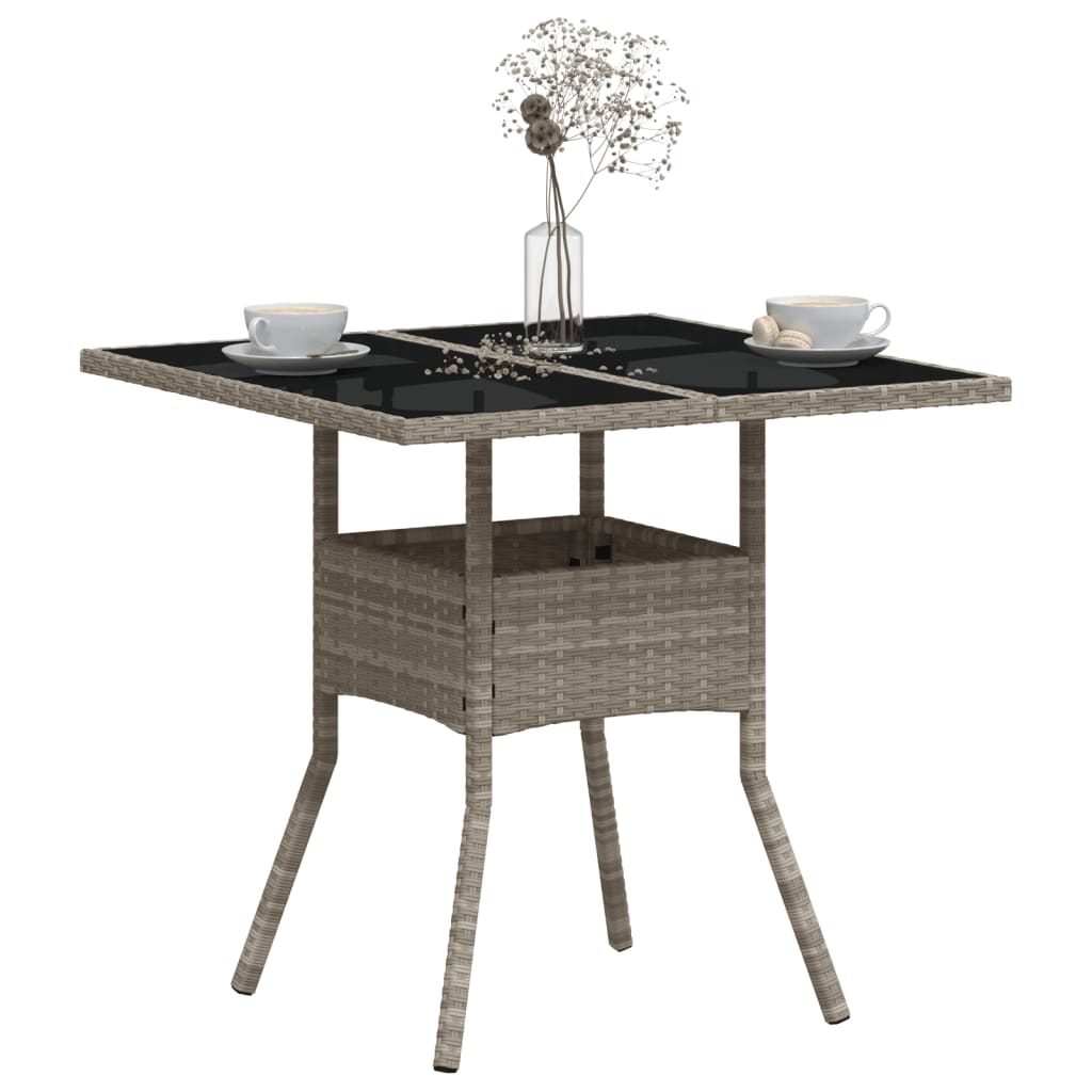 vidaXL Gartentisch mit Glasplatte Hellgrau 80x80x75 cm Poly Rattan