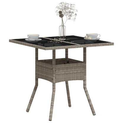 vidaXL Gartentisch mit Glasplatte Hellgrau 80x80x75 cm Poly Rattan