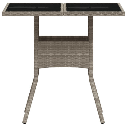 vidaXL Gartentisch mit Glasplatte Hellgrau 80x80x75 cm Poly Rattan