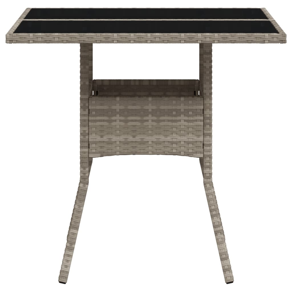 vidaXL Gartentisch mit Glasplatte Hellgrau 80x80x75 cm Poly Rattan