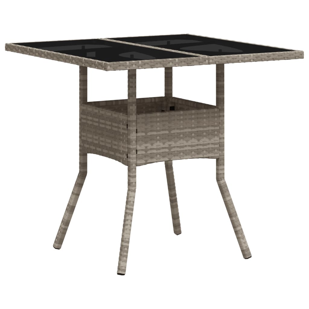 vidaXL Gartentisch mit Glasplatte Hellgrau 80x80x75 cm Poly Rattan