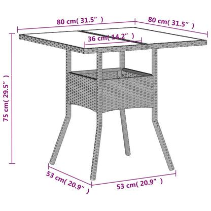 vidaXL Gartentisch mit Glasplatte Hellgrau 80x80x75 cm Poly Rattan