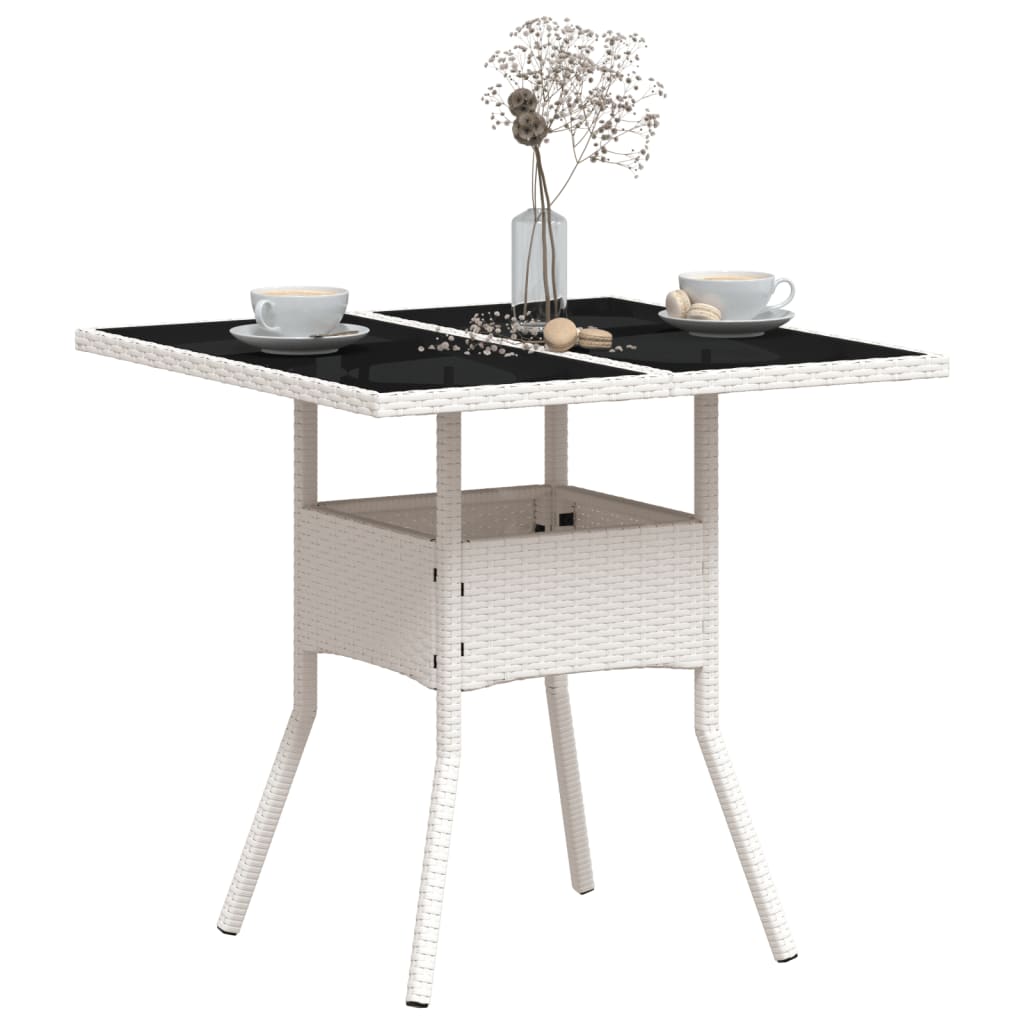 vidaXL Table de jardin avec plateau en verre Blanc 80x80x75 cm Résine tressée