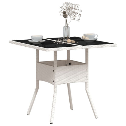 vidaXL Table de jardin avec plateau en verre Blanc 80x80x75 cm Résine tressée