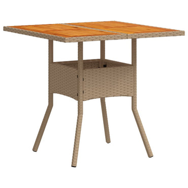 vidaXL Gartentisch Beige 80x80x75 cm Poly Rattan Akazienholz