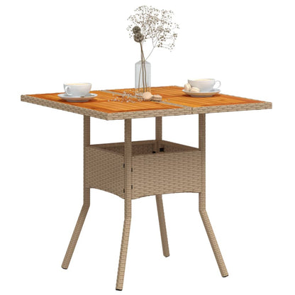 vidaXL Gartentisch Beige 80x80x75 cm Poly Rattan Akazienholz
