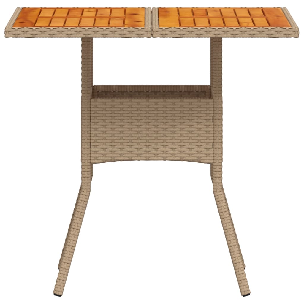 vidaXL Gartentisch Beige 80x80x75 cm Poly Rattan Akazienholz