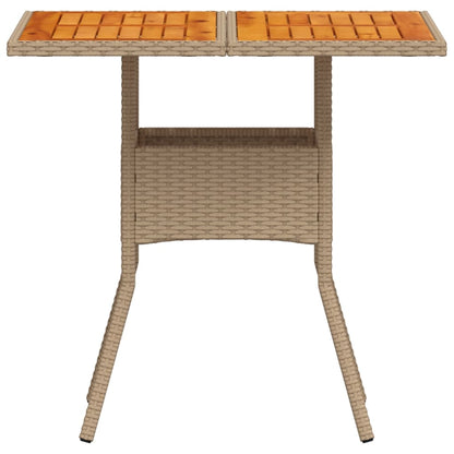 vidaXL Gartentisch Beige 80x80x75 cm Poly Rattan Akazienholz