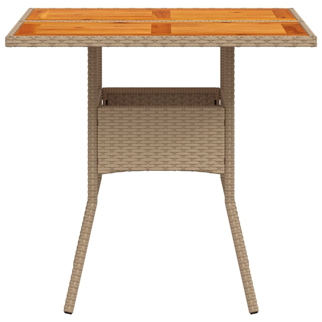 vidaXL Gartentisch Beige 80x80x75 cm Poly Rattan Akazienholz