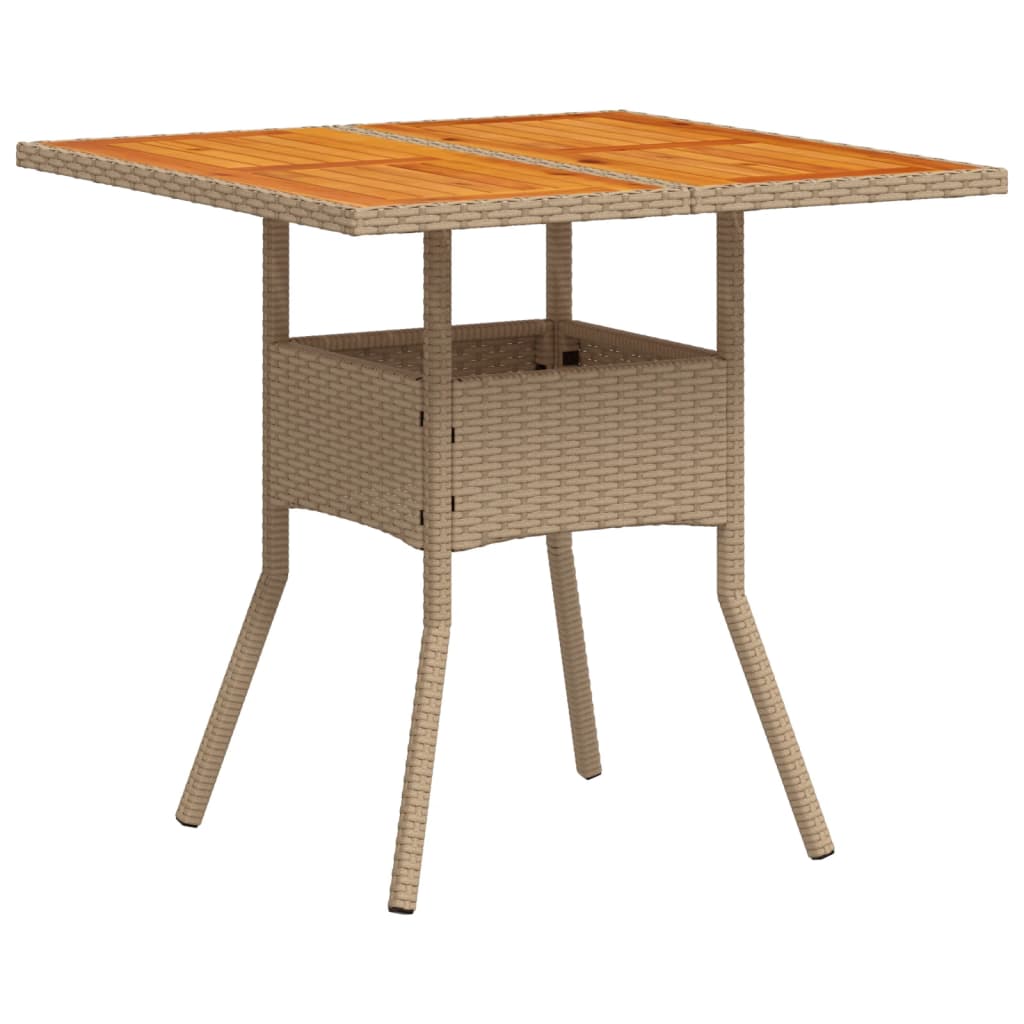 vidaXL Gartentisch Beige 80x80x75 cm Poly Rattan Akazienholz