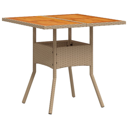 vidaXL Gartentisch Beige 80x80x75 cm Poly Rattan Akazienholz