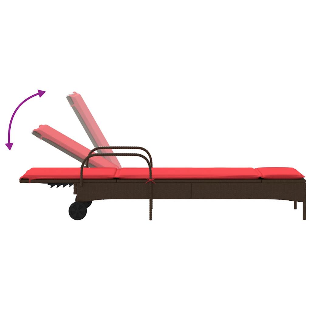 Sonnenliege mit Rollen und Kissen Braun Poly Rattan