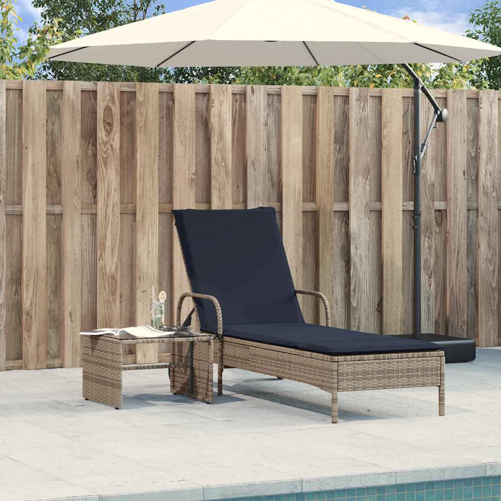 Sonnenliege mit Rollen und Kissen Grau Poly Rattan