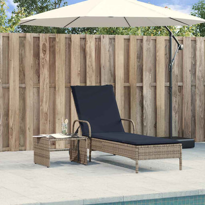 Sonnenliege mit Rollen und Kissen Grau Poly Rattan