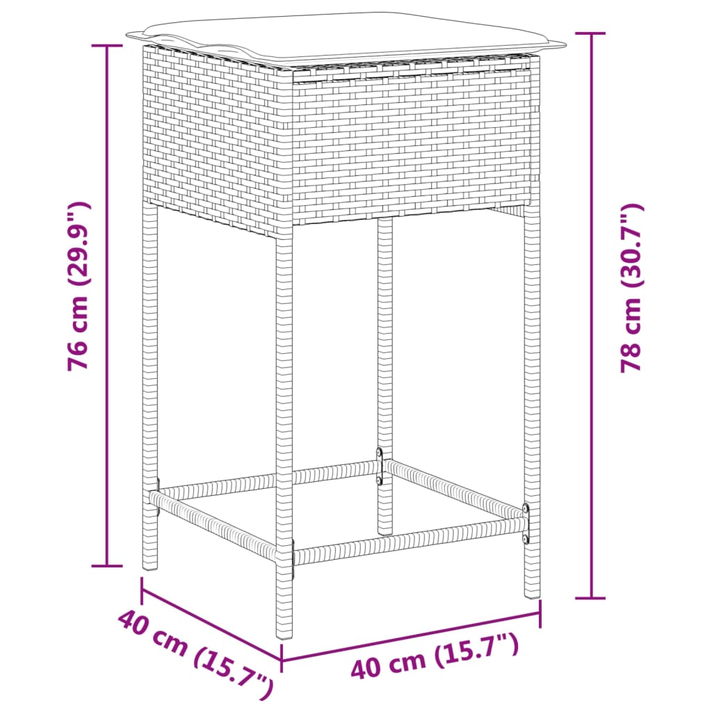 vidaXL Garten-Barhocker mit Kissen 2 Stk. Braun Poly Rattan