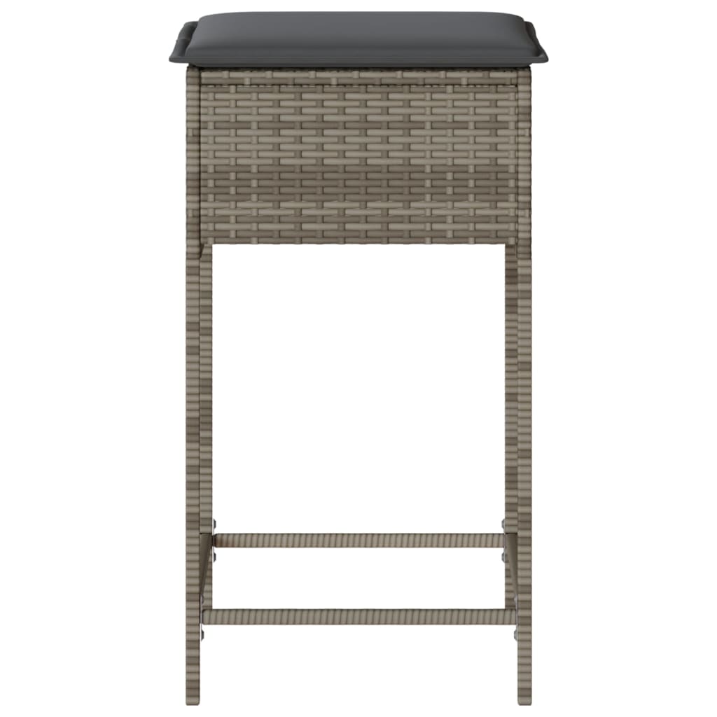 vidaXL Garten-Barhocker mit Kissen 2 Stk. Grau Poly Rattan