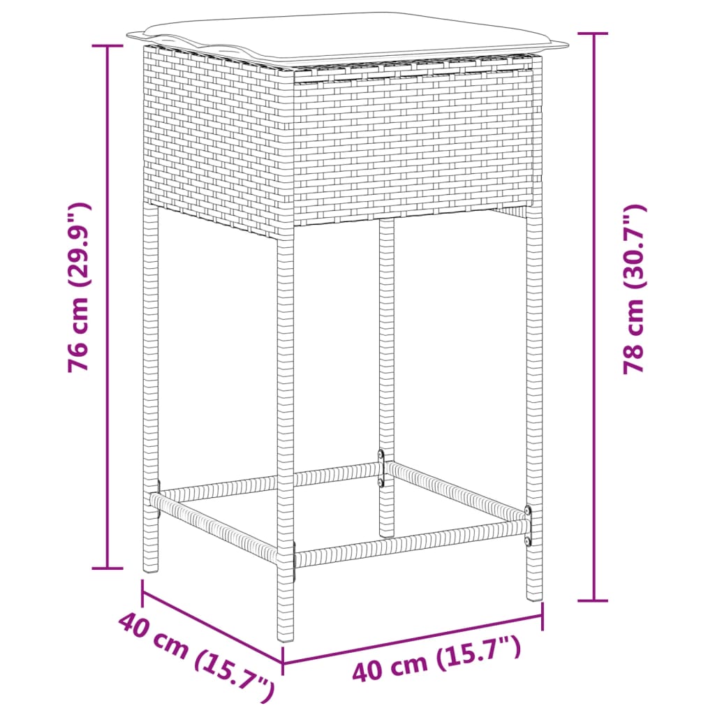 vidaXL Garten-Barhocker mit Kissen 2 Stk. Grau Poly Rattan
