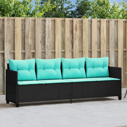 Sonnenliege mit Kissen Schwarz Poly Rattan