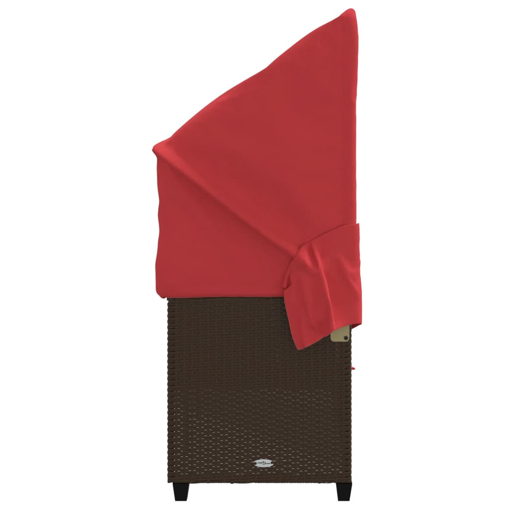 Sonnenliege mit Dach und Kissen Braun Poly Rattan