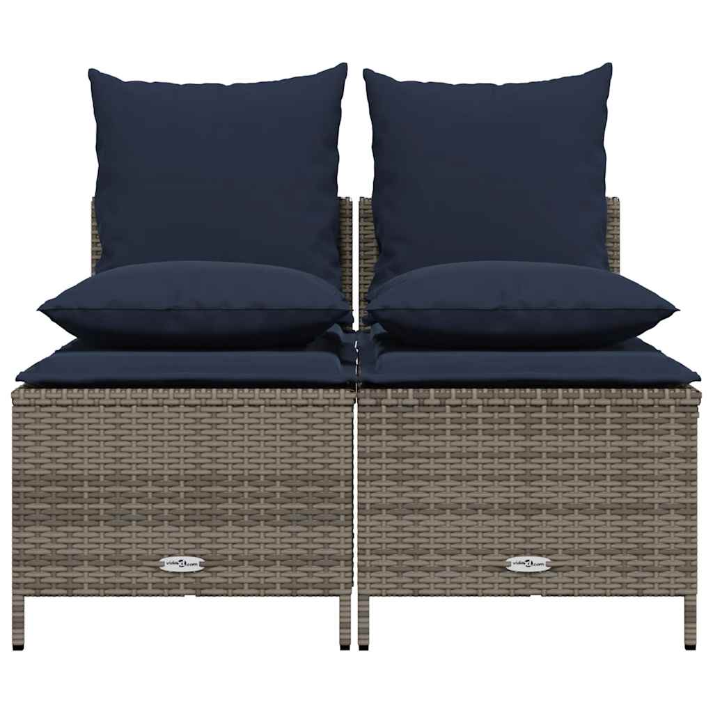 4-teiliges Gartensofa-Set mit Kissen, grau, Polyrattan