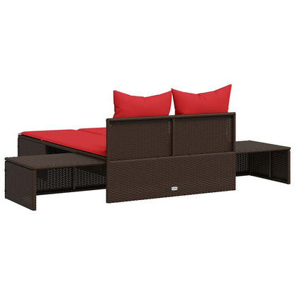 Doppelte Sonnenliege mit Kissen Braun Poly Rattan