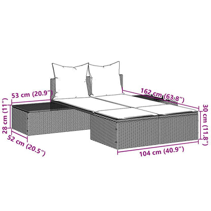 Doppelte Sonnenliege mit Kissen Schwarz Poly Rattan