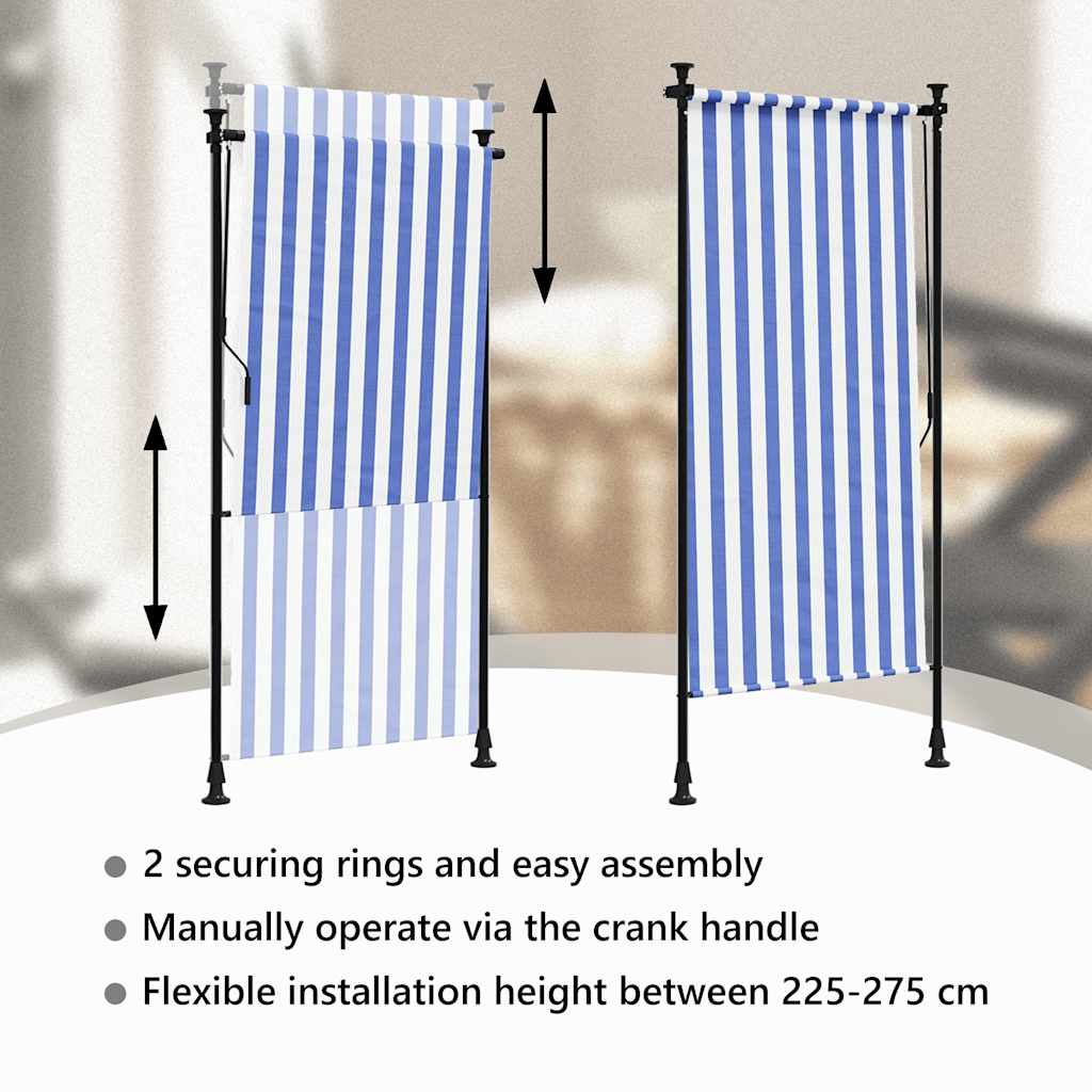 vidaXL Außenrollo Blau und Weiß 120x270 cm Stoff und Stahl