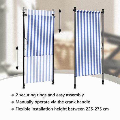 vidaXL Außenrollo Blau und Weiß 120x270 cm Stoff und Stahl