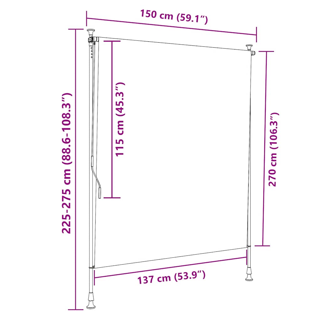 vidaXL Außenrollo Blau und Weiß 150x270 cm Stoff und Stahl