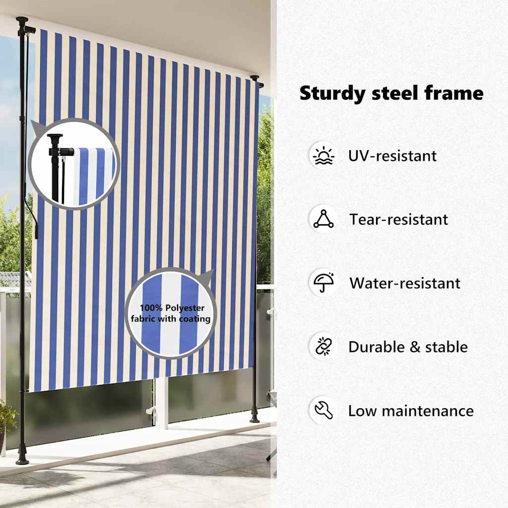vidaXL Außenrollo Blau und Weiß 150x270 cm Stoff und Stahl