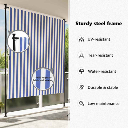 vidaXL Außenrollo Blau und Weiß 150x270 cm Stoff und Stahl