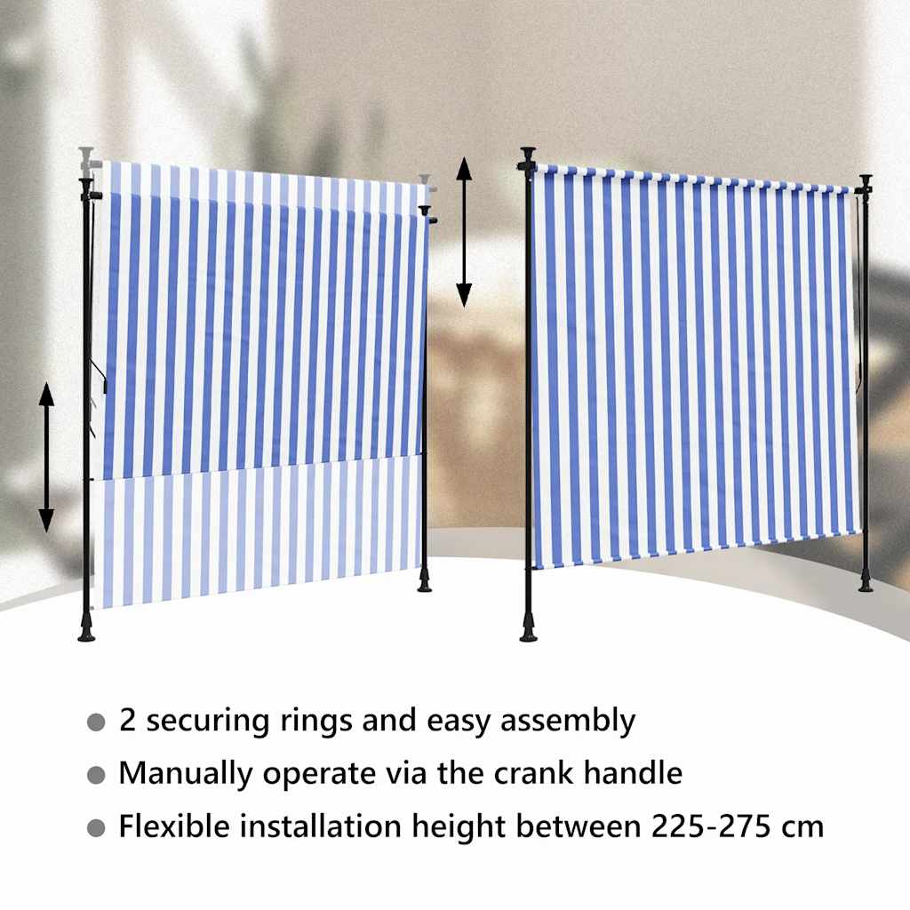 vidaXL Außenrollo Blau und Weiß 150x270 cm Stoff und Stahl