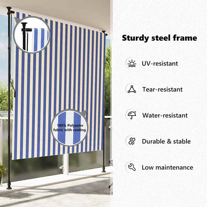 vidaXL Außenrollo Blau und Weiß 200x270 cm Stoff und Stahl