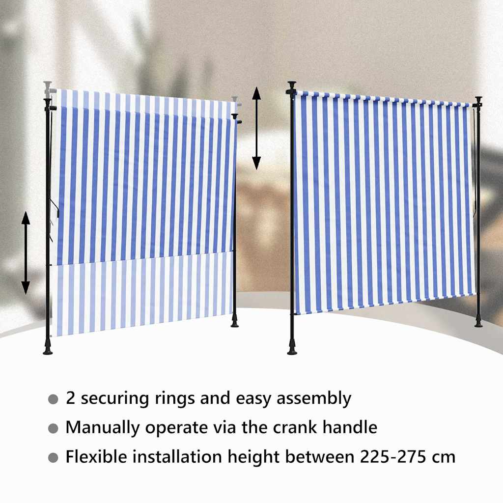 vidaXL Außenrollo Blau und Weiß 200x270 cm Stoff und Stahl