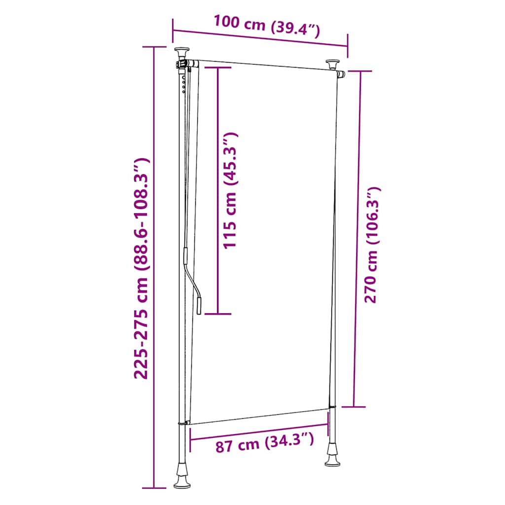 vidaXL Außenrollo Orange und Weiß 100x270 cm Stoff und Stahl